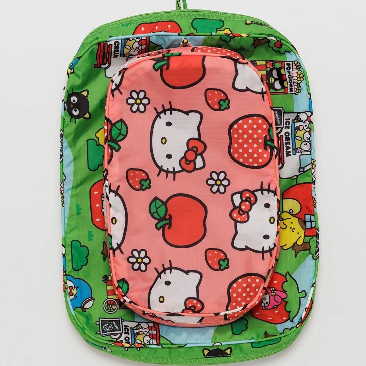 2pcs Hellokitty Strawberry Pattern Cute Cartoon Kawaii Lightweight Travel Bag Outdoor Travel Clothing Home Storage Bag