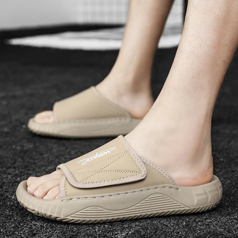 Leisure Walk Mens Slippers Outdoor Leather Male Slides Sneakers Summer Beach Shoes Sandals for Male Large Size Casual Half Drag