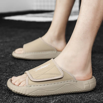 Leisure Walk Mens Slippers Outdoor Leather Male Slides Sneakers Summer Beach Shoes Sandals for Male Large Size Casual Half Drag