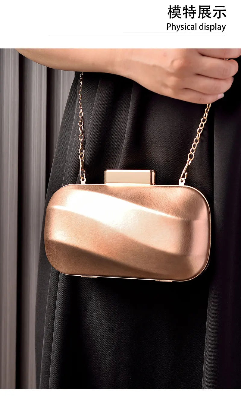 Golden Bag Ladies Oval Designer Luxury Handbags Irregular Dress Purse Fashion Buckle Party Women's Clutch Brand Cross Body Bag