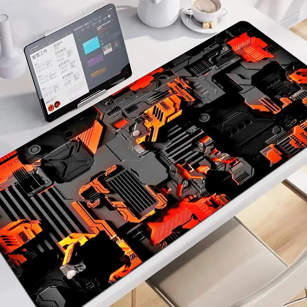 Large XXL Gaming Mouse Pad Desk Mat Keyboard Pad Orange Neon Circuit Board Cyberpunk Tech Pattern Print Laptop PC Gamer Office