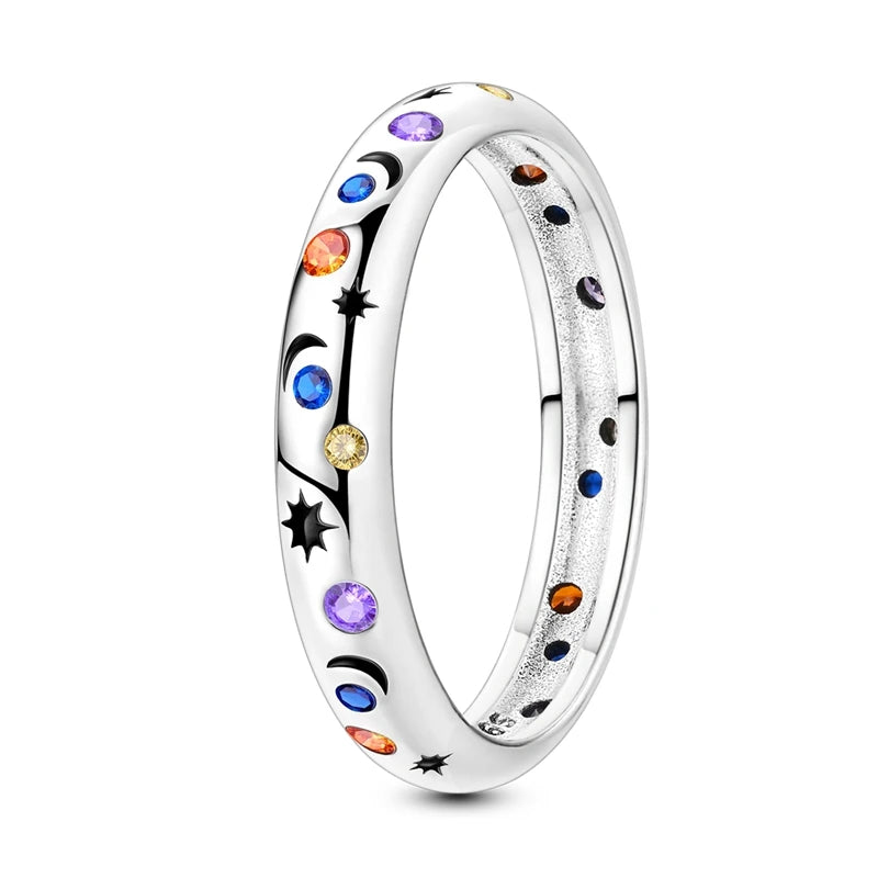 LAZA 925 Sterling Silver Colorful Rings Sparking Zirconium Bowknot Moon Sun Original Ring For Women Anniversary Wedding Gifts