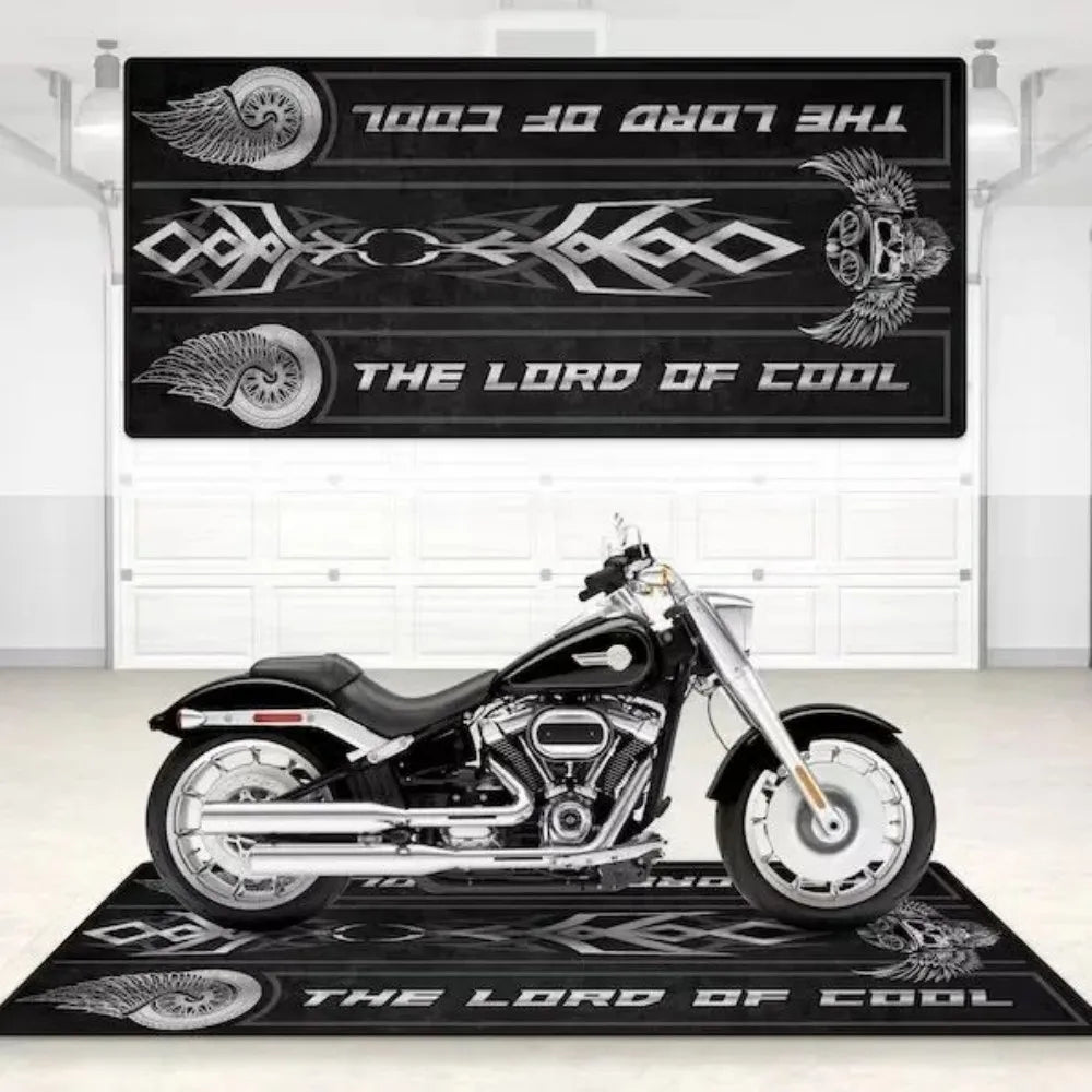 Crystal Velvet Motorcycle Mat, Anti-Slip Garage Floor Mat for Harley/Honda, Flame/Tribal/Racing Style, Motorbike Parking Rug
