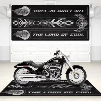 Crystal Velvet Motorcycle Mat, Anti-Slip Garage Floor Mat for Harley/Honda, Flame/Tribal/Racing Style, Motorbike Parking Rug