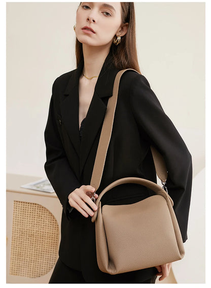 Burminsa Cowhide Genuine Leather Tote Shoulder Bags For Women 2026 Luxury Designer Crossbody Purses Bucket Work Ladies Handbags