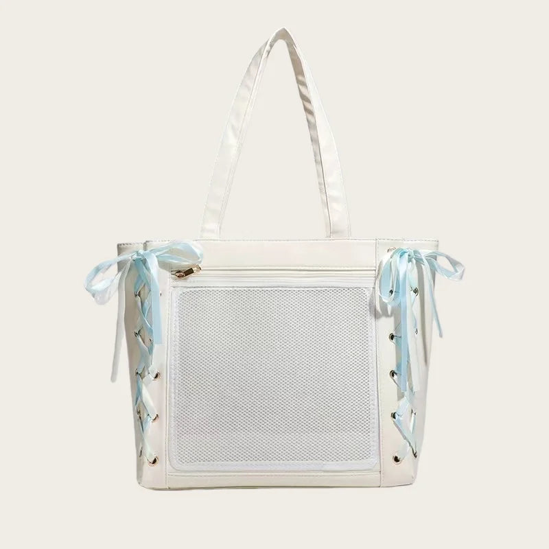 New Japanese Cute Sweet Ribbon Ita Bag Lolita Girls Transparent Handbags Fashion Large Capacity Tote Bag Aesthetic Shoulder Bags