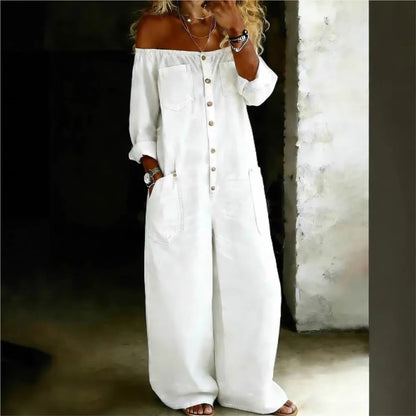 Casual Jumpsuits For Woman Jumpsuit Retro Street Style Women Clothes Personality Fashion Long Sleeves Off Shoulder One Line Neck