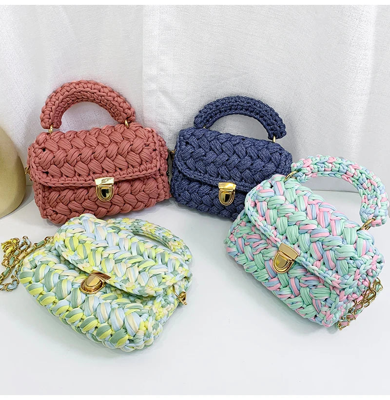 New Rope Woven Women Handbags Designer Knitting Chains Shoulder Crossbody Bag Casual Lady Hand Bags Small Flap Purses