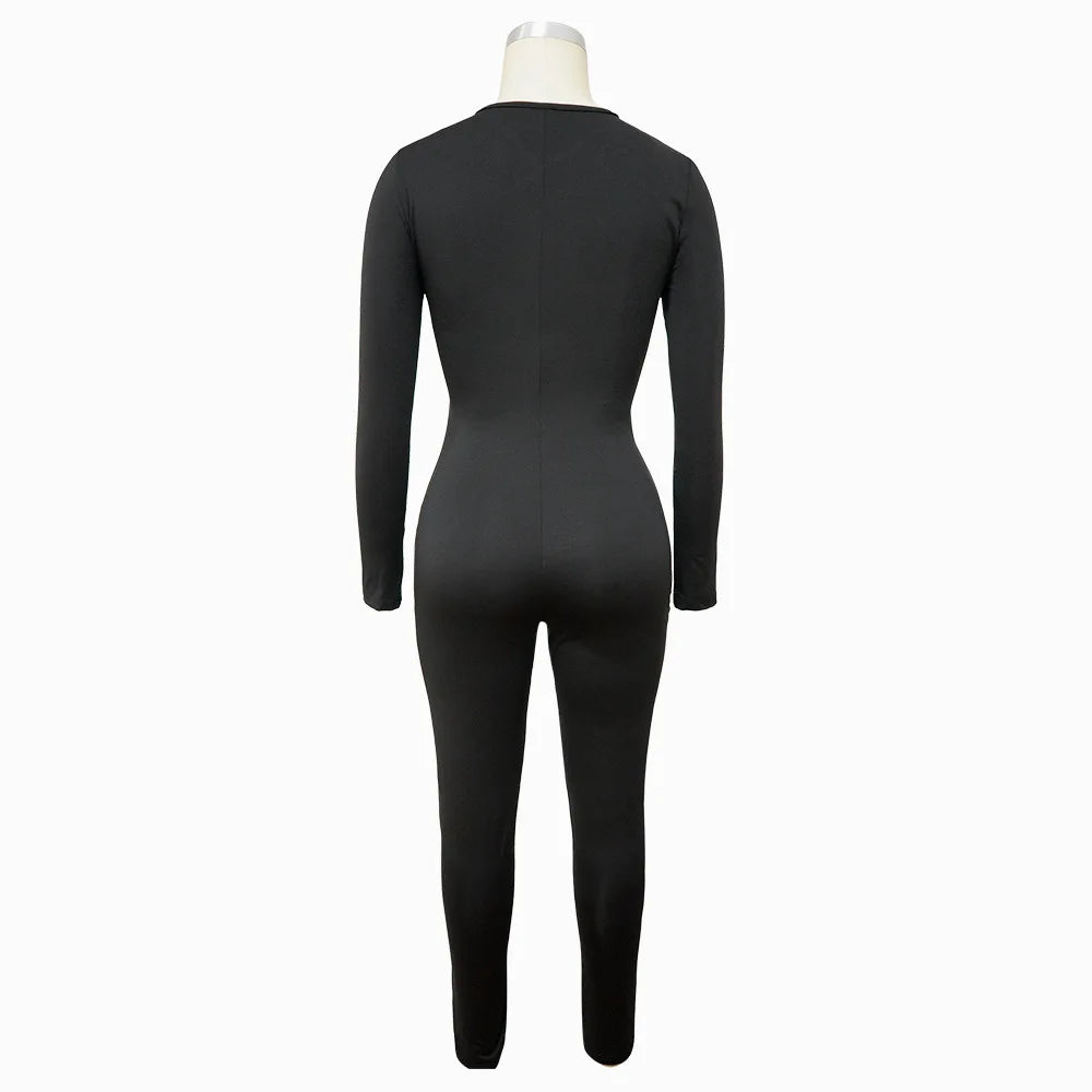 CM.YAYA Women Hollow Out Cross Sexy Party Clubwear Long Sleeve Jumpsuits 2024 Winter Autumn Street Crop One Piece Suit Rompers