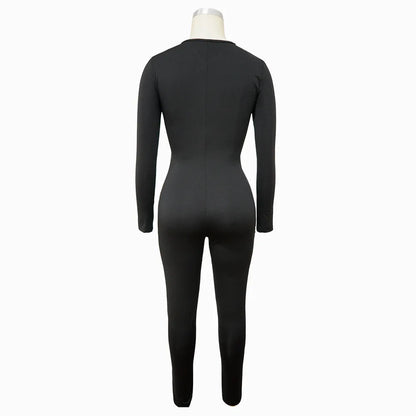 CM.YAYA Women Hollow Out Cross Sexy Party Clubwear Long Sleeve Jumpsuits 2024 Winter Autumn Street Crop One Piece Suit Rompers