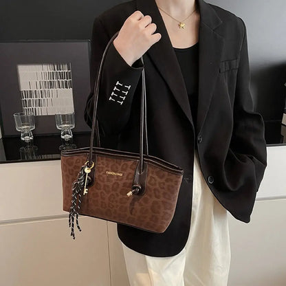 Luxury Design Leopard Print Underarm Shoulder Bags Large Capacity Retro Tote Bag PU Leather Women's Handbags Travel
