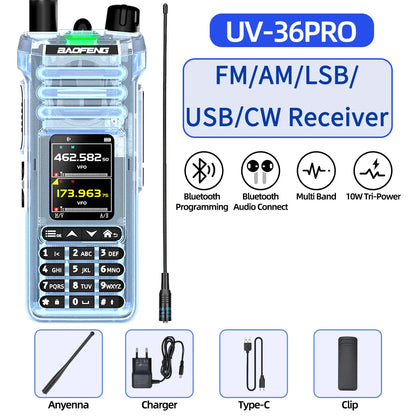 BAOFENG UV-36 PRO Walkie Talkie Dual-mode Bluetooth Audio Multi Band Receiver FM/AM/LSB/USB/CW VOX NOAA Ham Radio for Camping