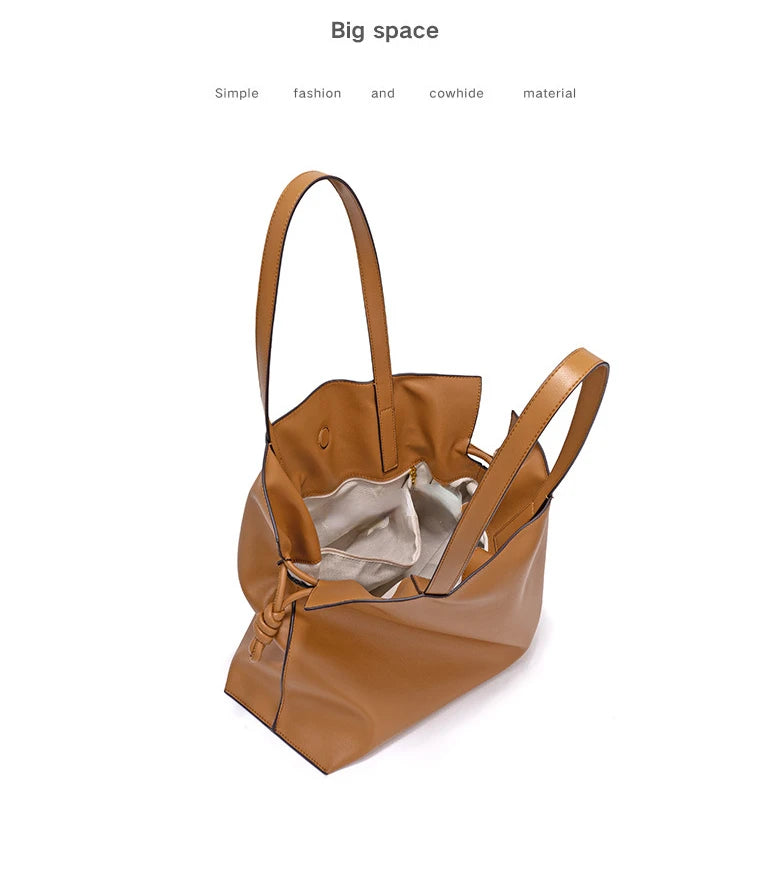 100% Genuine Leather Extra Large Shoulder Bags Women Handbag Bucket Bag Fashion Luxury Designer String Tote Tassel Clutch Bolsas