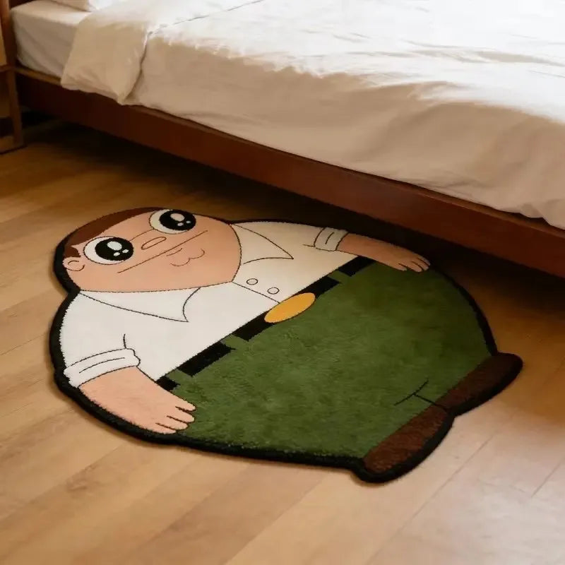 VIKAMA Family Guy Peter Shaped Rug, Cartoon Fluffy Irregular Floor Mat, Non Slip Bedside Doormat for Teen Bedroom Decor