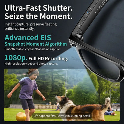 AI Smart Glasses 800W Anti Shake Camera Video Recording Languages Translation Sunglasses For Man Woman Bluetooth Call Music Play