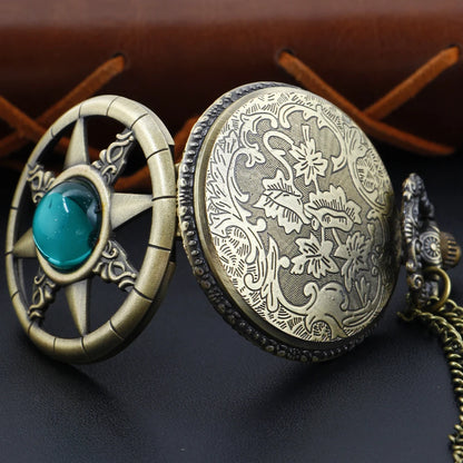 Magic Star Hollow Men's and Women's Digital Quartz Pocket Watch Retro Fashion Necklace Pendant Student Festival Gift