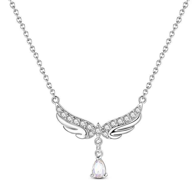 Luxury Necklace 925 Silver Original Sterling Zircon Dragonfly Butterfly Firefly Star Moon Chain Link For Women Wedding Jewelry