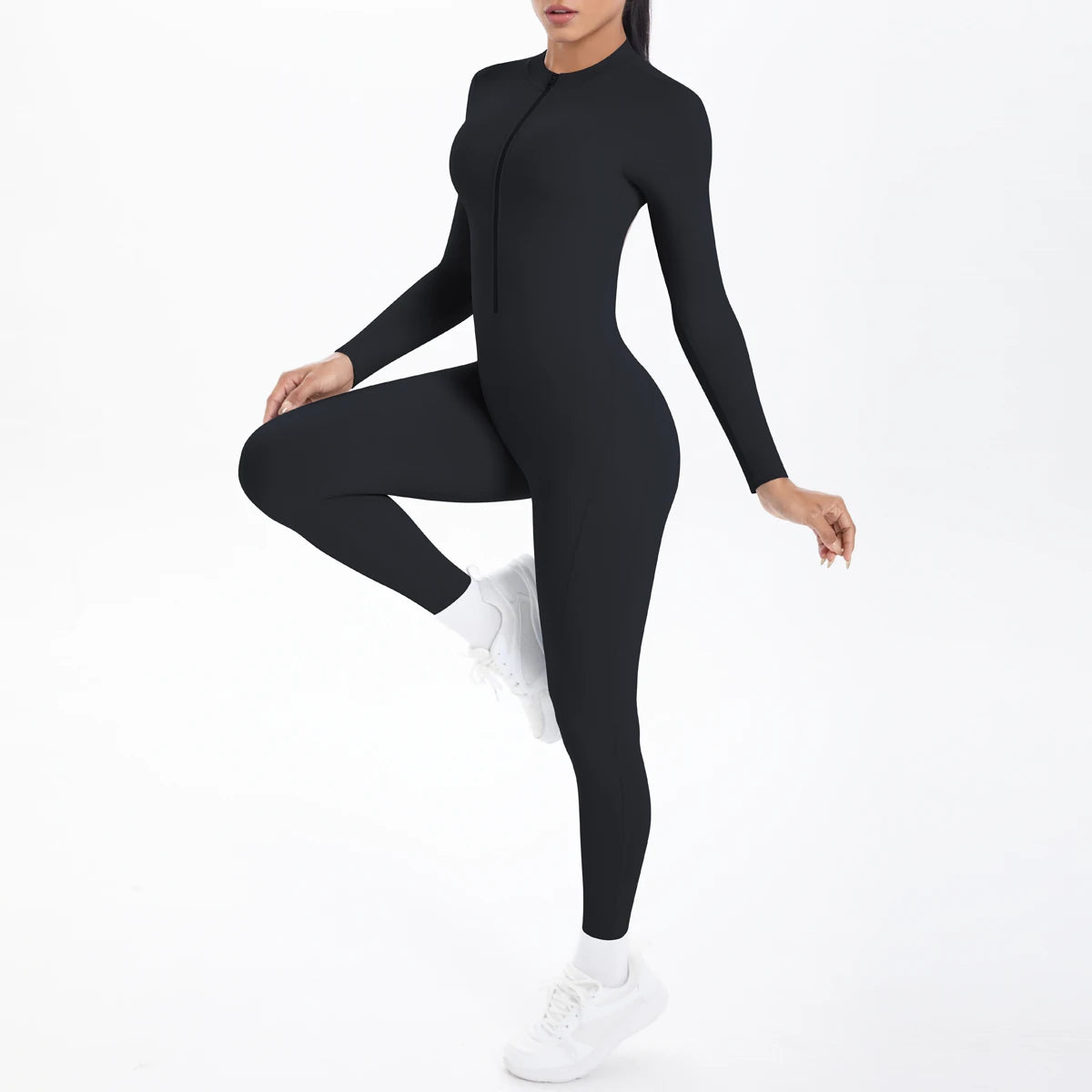 Solid Color Bodysuits for Woman's Backless Long Sleeved Zipper Yoga Jumpsuits High Dtrength Workout Sports Fitness Clothing Set