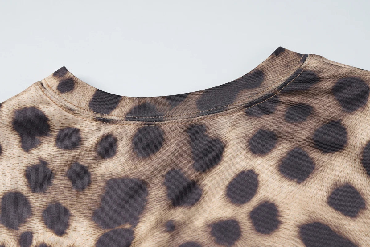 Dulzura Summer Fashion Sexy O-Neck Sleeveless Shirring Leopard Print T-Shirt Women'S Casual Versatile Y2K Top Party Club Clothes