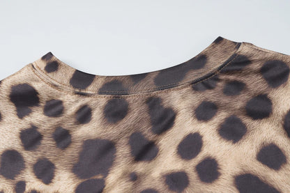 Dulzura Summer Fashion Sexy O-Neck Sleeveless Shirring Leopard Print T-Shirt Women'S Casual Versatile Y2K Top Party Club Clothes