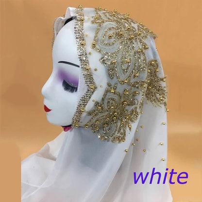 Chiffon Hijab Scarf Muslim Islamic Hijabs Scarves for Woman Long Headwraps with Bead Head Scarf Shawl Wrap Prayer Turbante