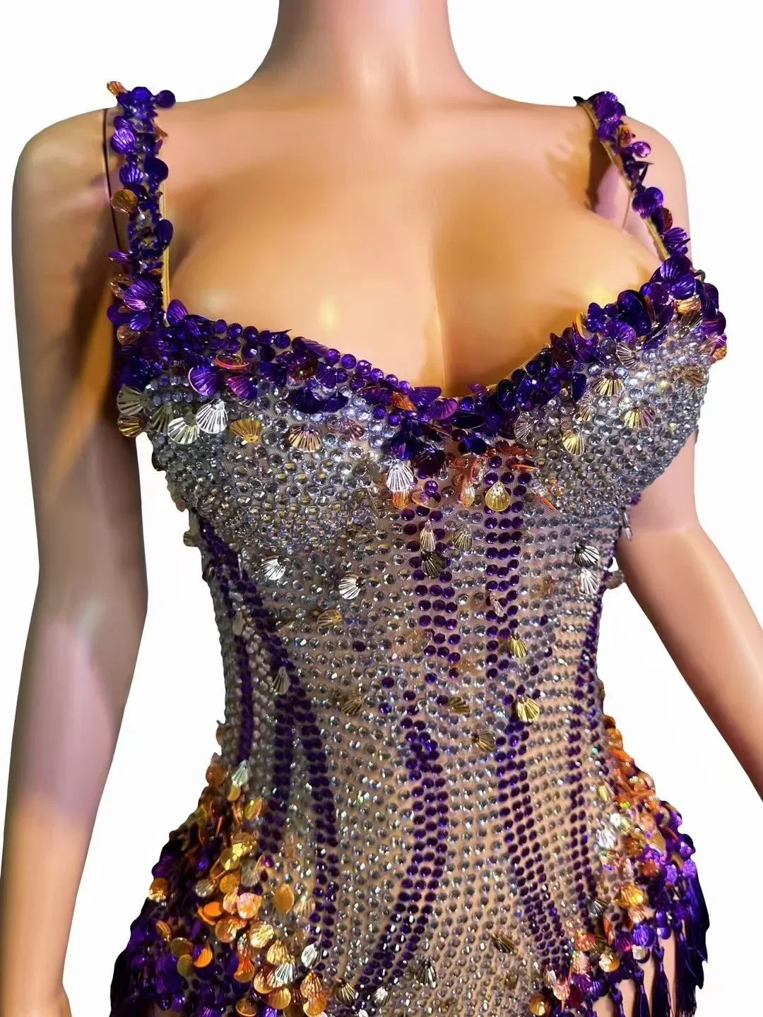 Luxury Fringes Rhinestones Bar Nightclub Outfit Birthday Party Dancer Stage Wear Performance Costume Sparkly Sexy Bodysuit