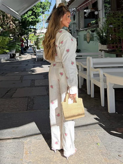 2026 Autumn Elegant Print Women's Jumpsuits Fashion Long Sleeve V-neck Zippers Female Overalls All-match Lady Romper New