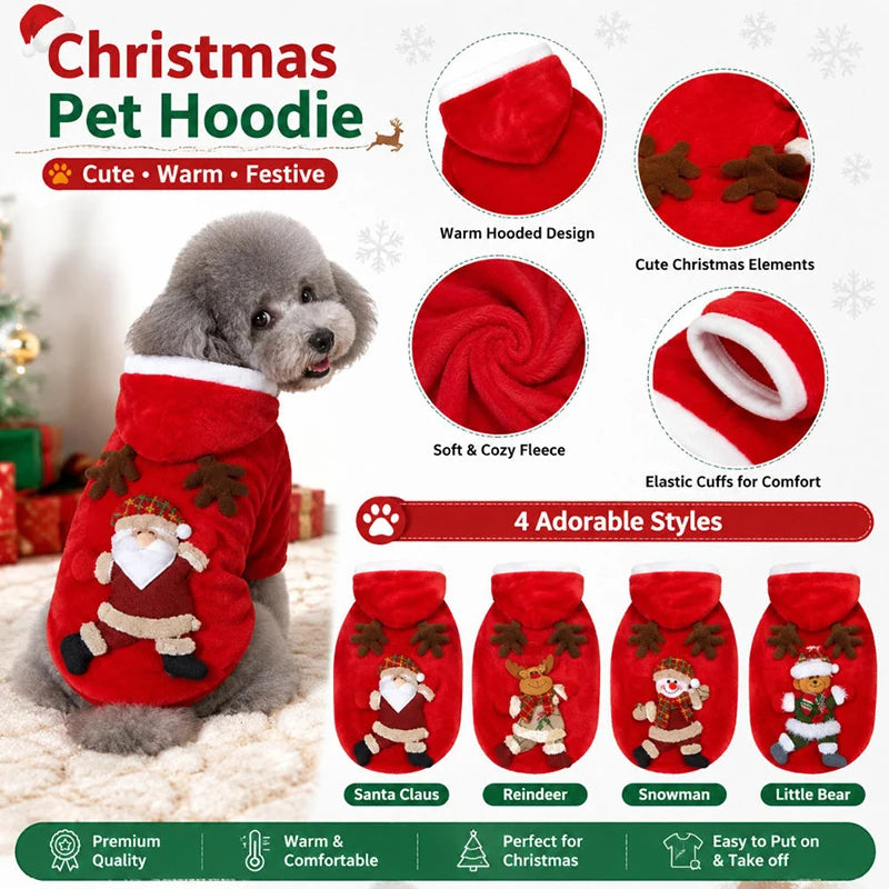 Christmas Dog Clothes Autumn and Winter Flannel Cats Dogs Hoodies Pet Clothes for Small Medium Dogs Christmas Dog Cat Costume
