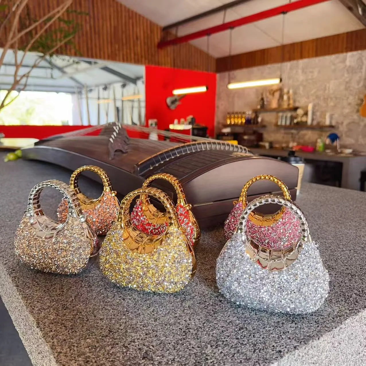 Mini Golden Pink Evening Bag Purses and Handbags Luxury Designer Shoulder Bags Diamond Party Wedding Acrylic Shiny Clutch Purse