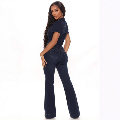 Demin Overalls Women Jumpsuits Mom Jeans One Piece Long Pants Y2k High Waist Single Breasted Rompers Streetwear Party Club Work