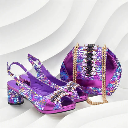 Fashion Italian Matching Nigerian Shoe and Bag with Rhinestone Wedding Shoes for Women Bride African Shoes and Bags Matching Set