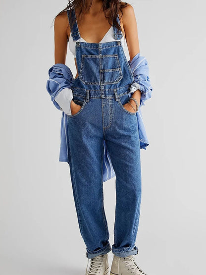 Denim Overalls Jumpsuit Rompers Women Blue Belted Hole Hollow Out E-girl Casual Work Pants Hot Y2k Jeans Long Pants Streetwear