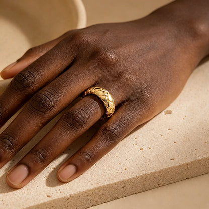 Minimalist Gold Plated Diamond Pattern Dome Ring Geometric Chunky Wide Rings Temperament Classic Wedding Jewelry Everyday Wear