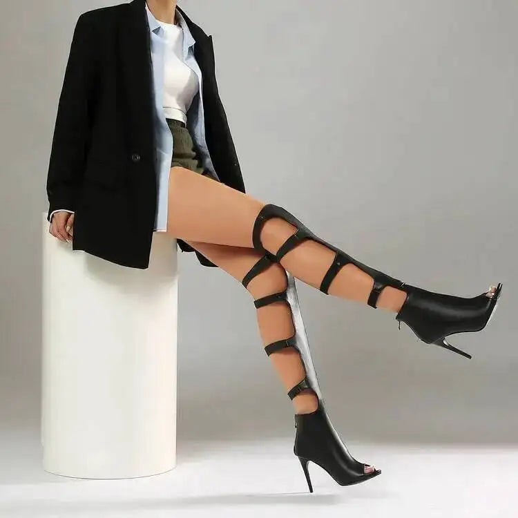 2026 Summer Cool Boots Stiletto High-heele Stage Over The Knee Boots Peep Toe Shoes