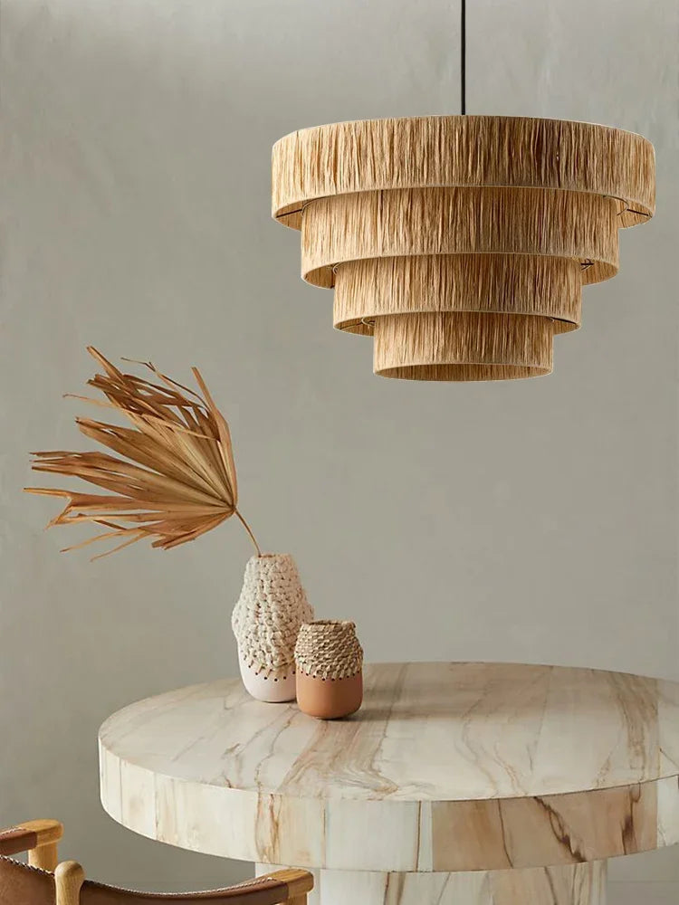 Golden Editions Designer Chandelier woven Rattan Straw Pendant Lights large Rattan lighting suspension wabi sabi Restaurant lamp