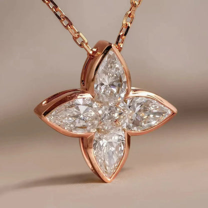 Exquisite Full Moissanite Pendant Necklaces Fashion Flower Pear/Round Cut Diamond Neck Chain S925 Silver Wedding Jewelry Gifts