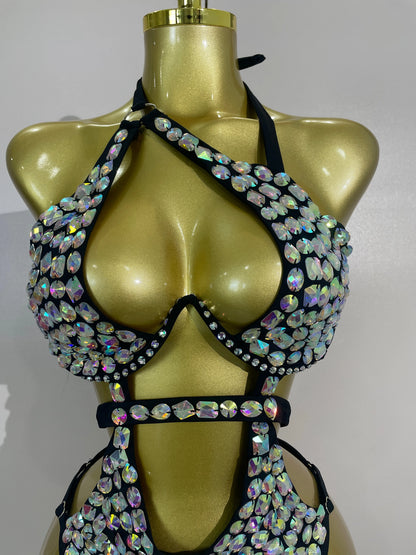 Sexy Sparkly Diamonds Swimsuit Bar Bikini 2026 Fashion Women Crystal Handmade One-piece Bodysuit Swimsuit Stage Photoshoot Wear