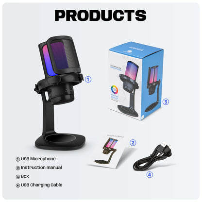 Bolanle USB Microphone RGB Microfone Condensador Wire Gaming Mic for Podcast Recording Studio Streaming Laptop Desktop PC
