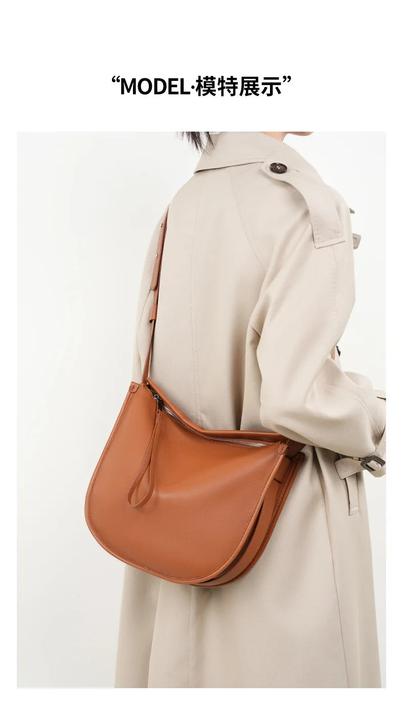 Women's Genuine Grade Cow Leather Bag Luxury Designer Ladies Shoulder Crossbody Purse Bag Female Cowhide Large Capacity Tote Bag