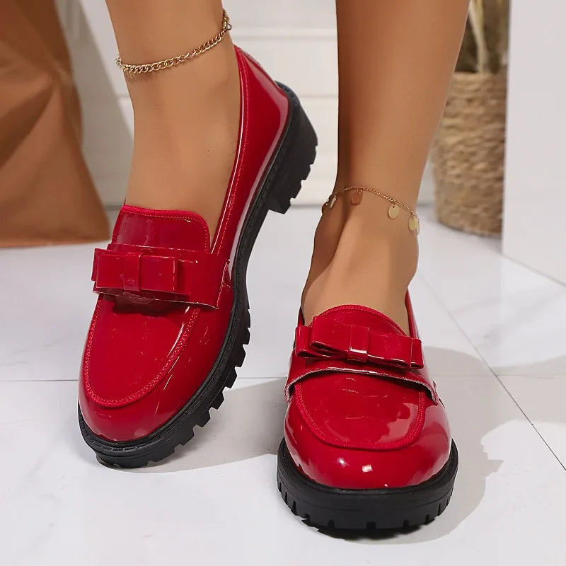 European and American Luxury Womens Leather Shoes Autumn New Outdoor Leisure Loafers Fashion Lacquer Leather Women's Shoes
