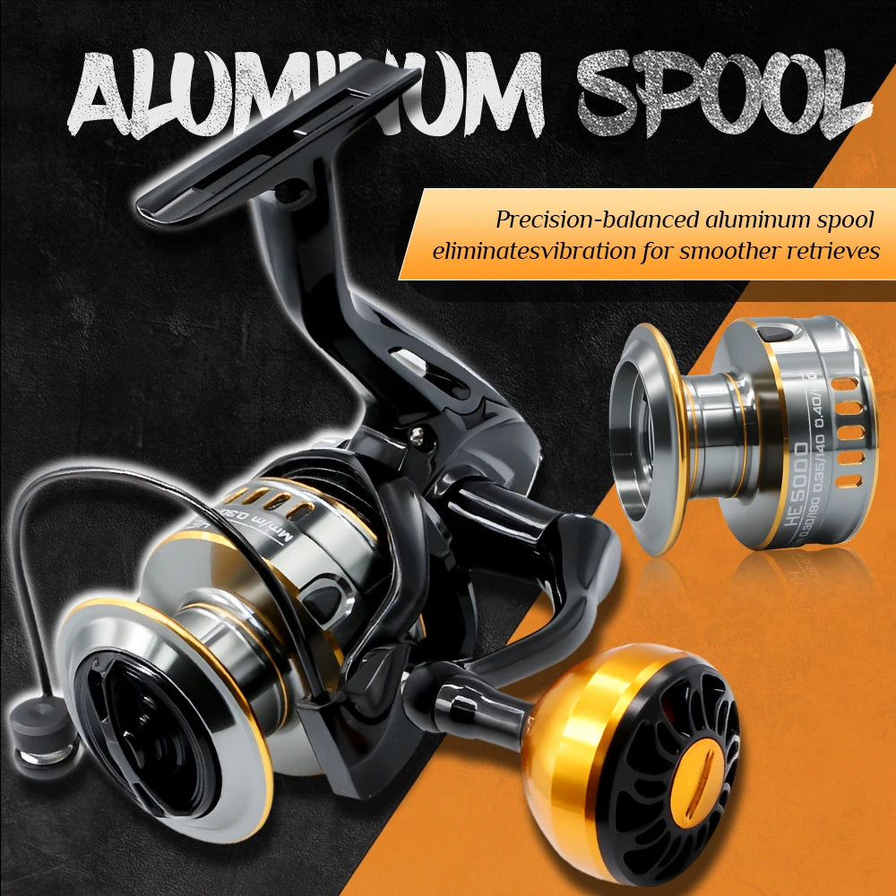 Rooblinos HE Spinning Reels Ultralight Metal 5.2:1 Gear Ratio 1000-7000 Saltwater Or Freshwater Big Max Drag Fishing Reels