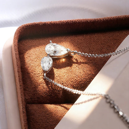 Smyoue Pear Cut All Moissanite Necklace for Women 2 Gems Lab Diamond Female Pendant 100% 925 Sterling Silver Jewelry Wholesale