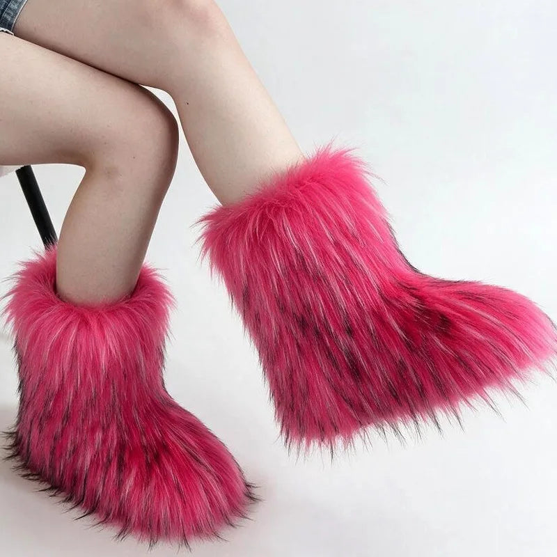 Winter Fluffy Women's Faux Fur Boots Plush Warm Woman Snow Boots 2026 Luxury Girls Furry Platform Boots Women's Ankle Boots