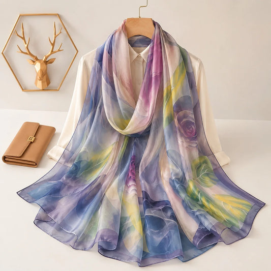 130*180cm Fashion Spring Summer Women Floral Printing Beach Silk Scarf Shawls Female Long Wraps Beach Sunscreen Hijab Lady