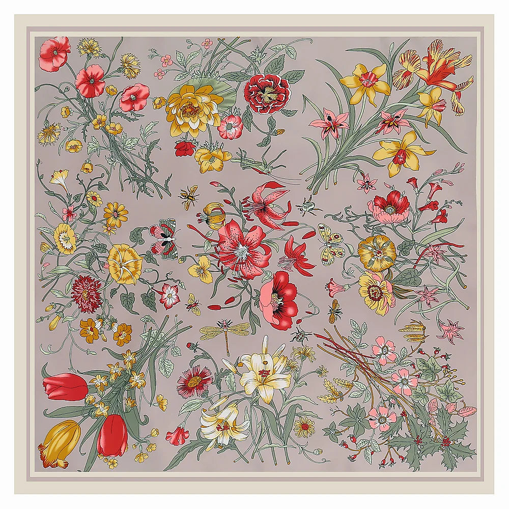 130*130cm Women Luxury Floral Print Twill Silk Scarves Lady Echarpes Bandana Square Scarves Wraps Femme Foulard Pashmina
