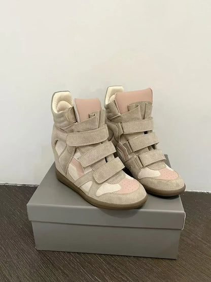 Women's Ankle Boots 2026 New Genuine Leather 8CM Hidden Heel Women Platform Sneakers Fashionable Splice Color Design Women Shoes