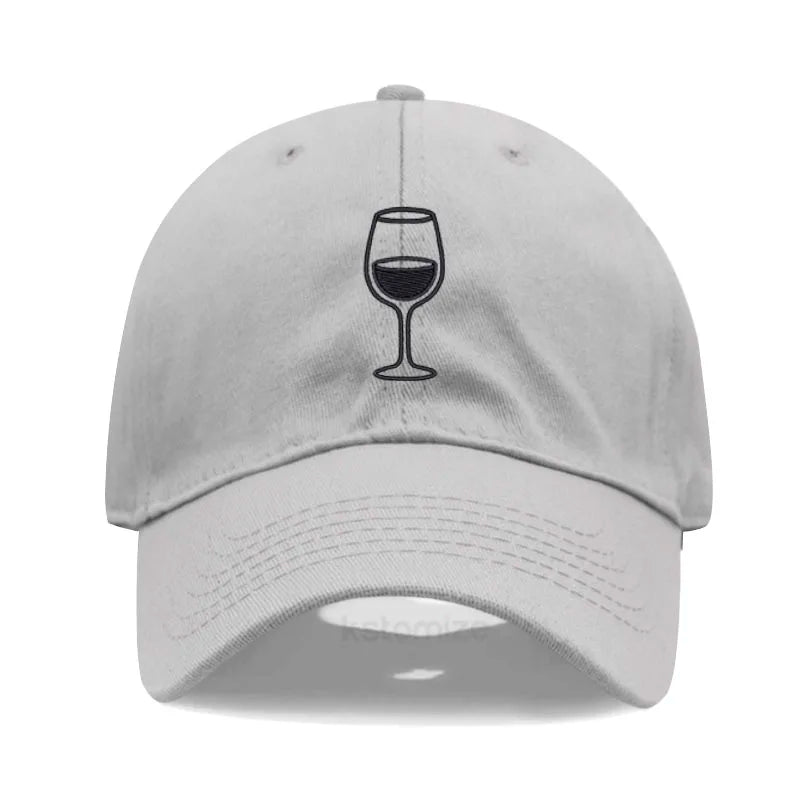 Wine Glass Embroidery Baseball Cap For Men Women Soft Cotton Adjustable Dad Hat Unisex Casual Sport Visor Golf Caps