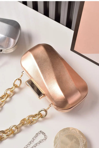 Golden Bag Ladies Oval Designer Luxury Handbags Irregular Dress Purse Fashion Buckle Party Women's Clutch Brand Cross Body Bag