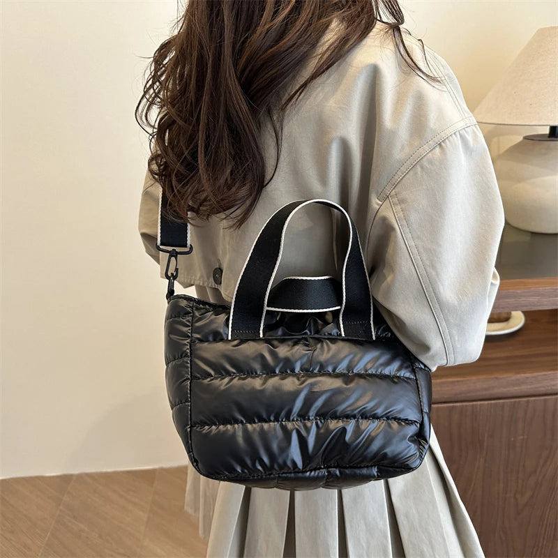 2025 Winter Luxury Quilted Tote Bag Women Fashion Down Puffer Shoulder Bag Large Capacity Crossbody Messenger Purse Nylon Gift
