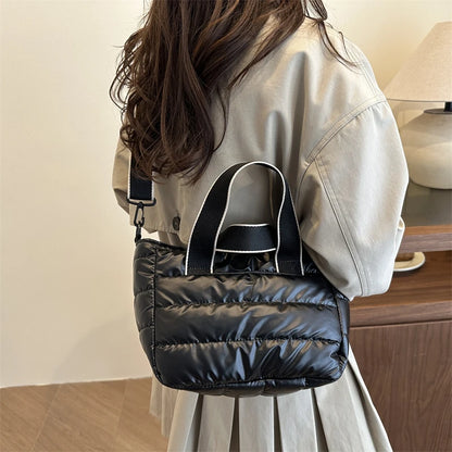 2025 Winter Luxury Quilted Tote Bag Women Fashion Down Puffer Shoulder Bag Large Capacity Crossbody Messenger Purse Nylon Gift